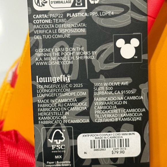 Disney Loungefly Winnie the Pooh mini Backpack, corduroy, NWT - Picture 6 of 6